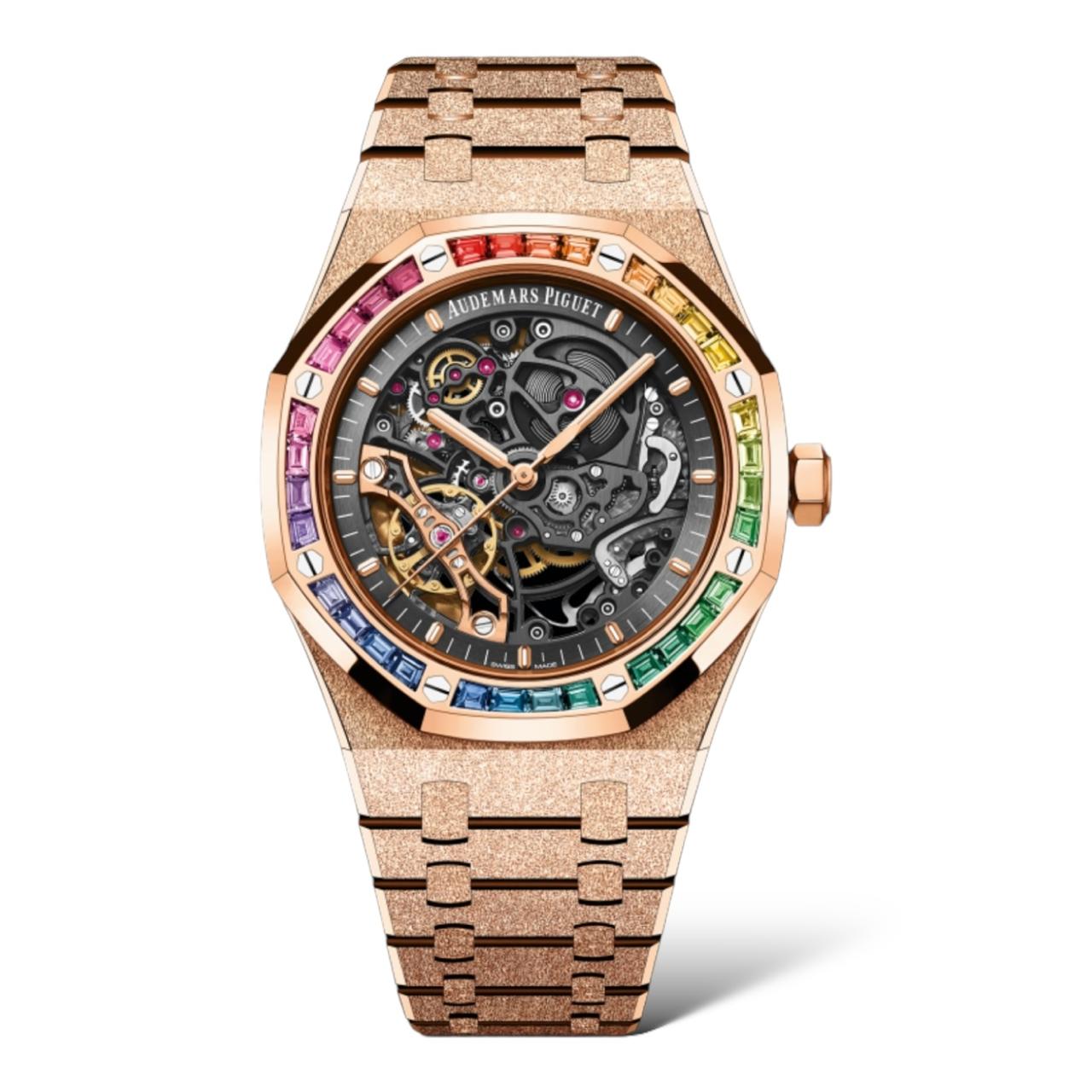 Audemars Piguet Royal Oak Frosted 41mm Rose Gold Rainbow Diamonds Set Bezel watch (SM)